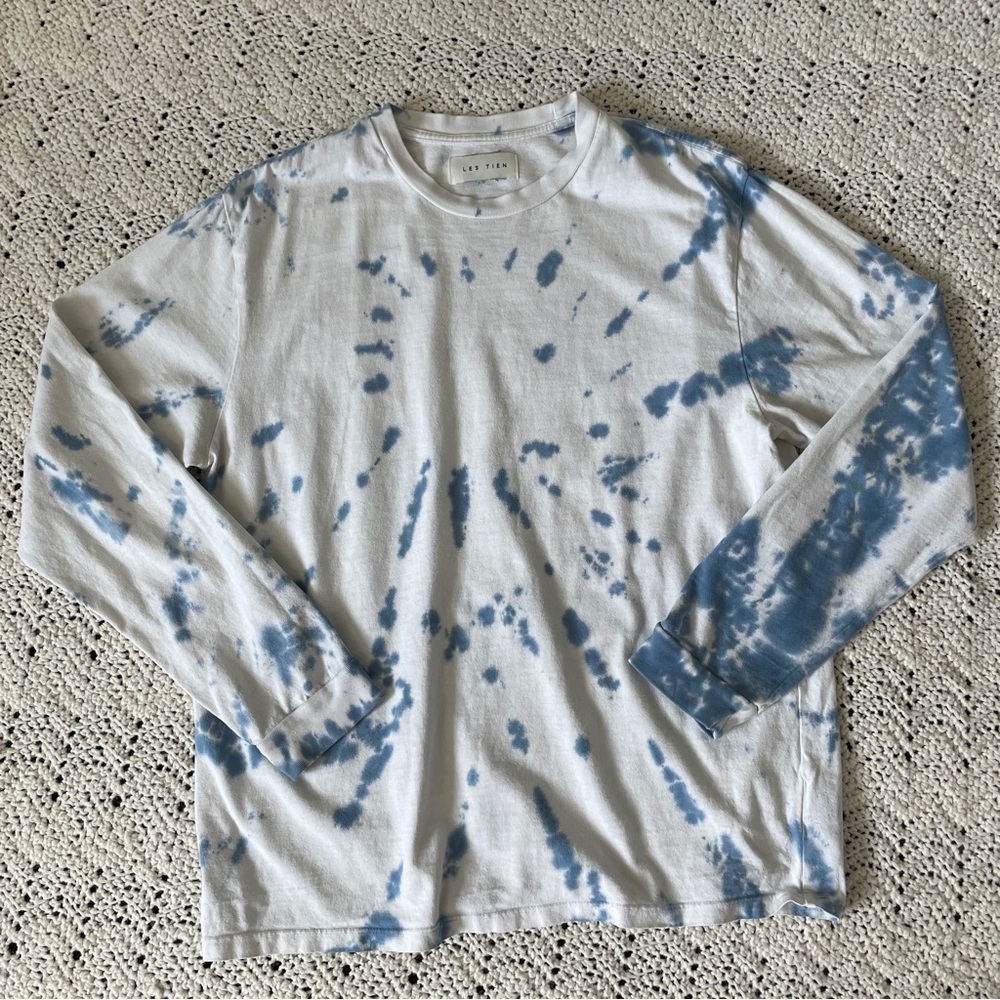 Les Tien Tshirt tie dye crew long sleeve tee mens White (large) heavy casual